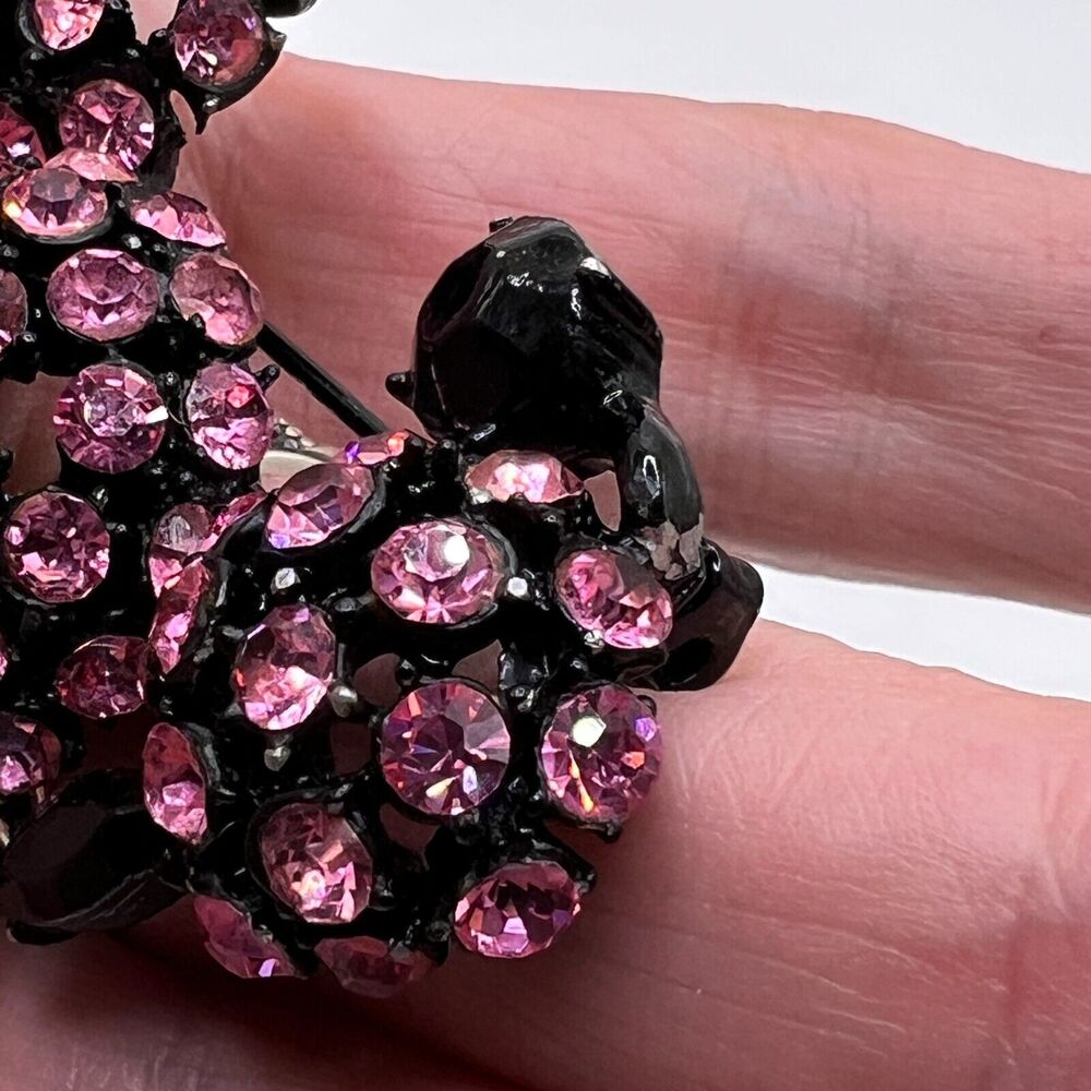 Vintage Fancy French POODLE BROOCH Dog Pink Rhinestone Japanned Costume Jewelry - Picture 6 of 8
